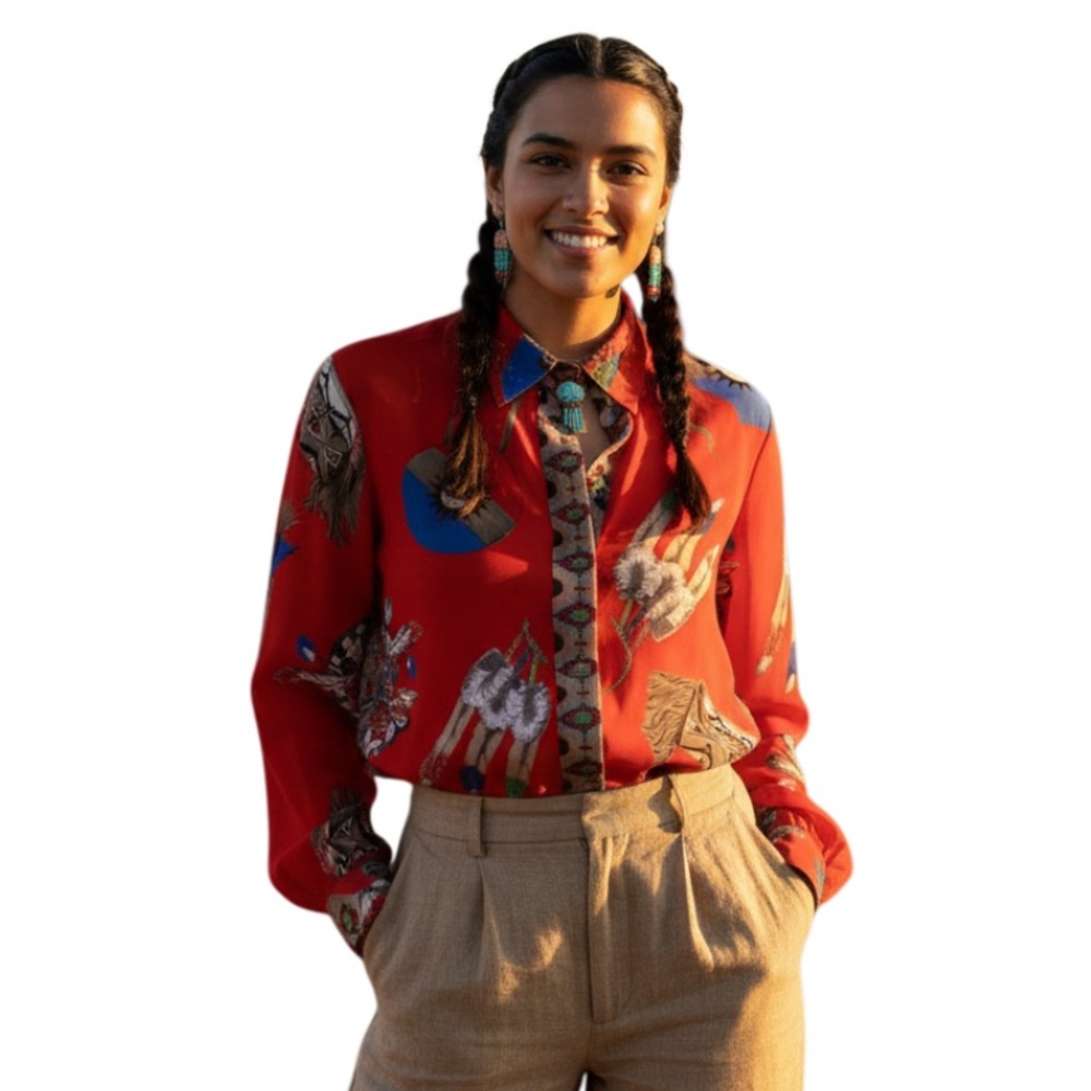 Vintage Wester Native American‎ Print Button-Up Shirt